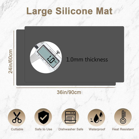 36"x24"(90cmx60cm) Large Silicone Mat for Kitchen Counter, Heat Resistant Non-Slip Countertop Protector, Waterproof Silicone Craft Mat for Kitchen Island, 2Pack (Semitransparent)