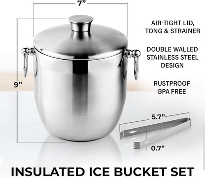 Zulay Kitchen Premium Stainless Steel Double-Wall Insulated Ice Bucket Kit – 3L, Leak-Proof, Stylish Drink Cooler for Parties, Cocktails, Wine, and Whiskey – Perfect for Home & Bar Use
