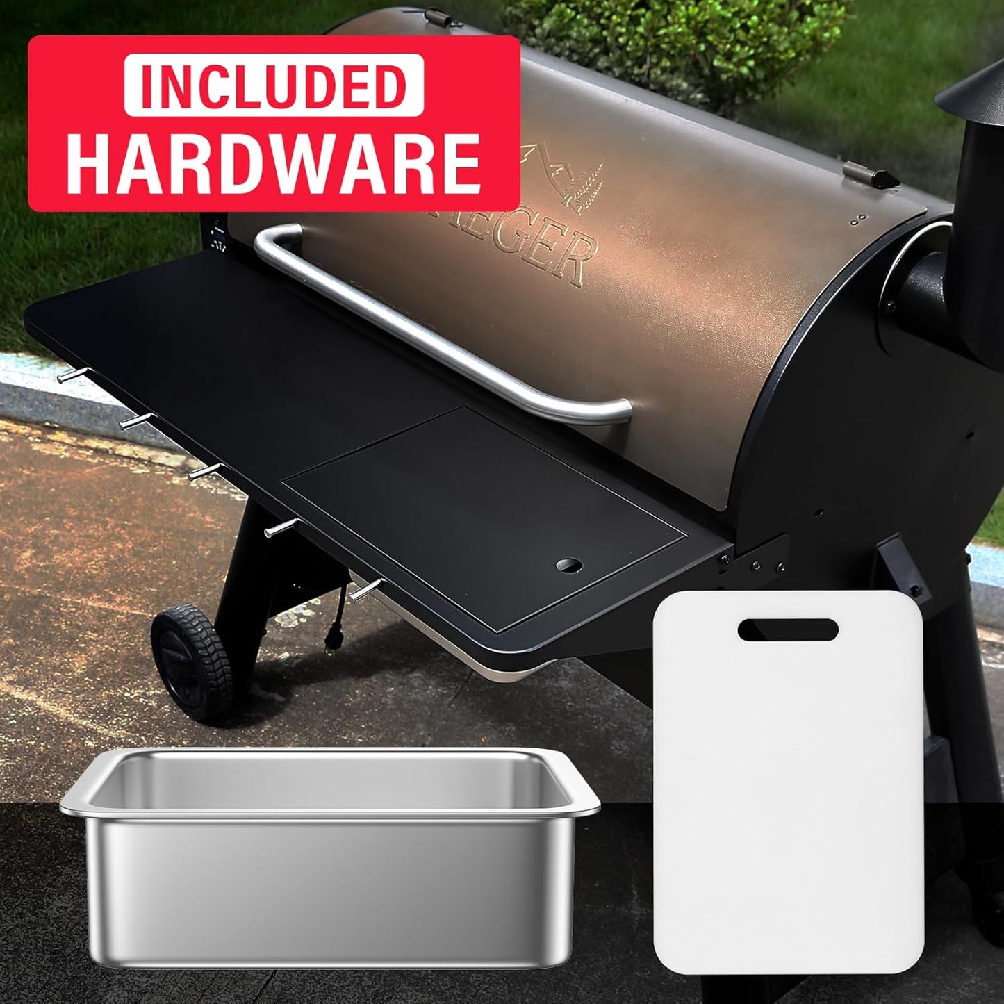 Upgraded Grill Table for Weber Kettle 22"/18"/26", Master Touch 22", Smokey Mountain, Recteq Pellet Grill RT-B380, Prep Station with Cutting Board, Basin, 4 Hooks, Shelf for Weber Kettle Accessories