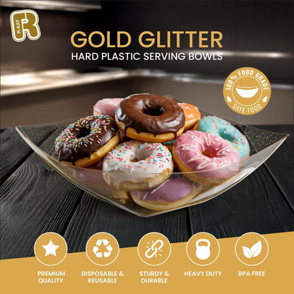 R-kay 6 Pack Square Plastic Serving Bowls - Clear Plastic bowls 16 Oz - Disposable Serving Bowls Heavy Duty For Weddings Catering And Birthday parties