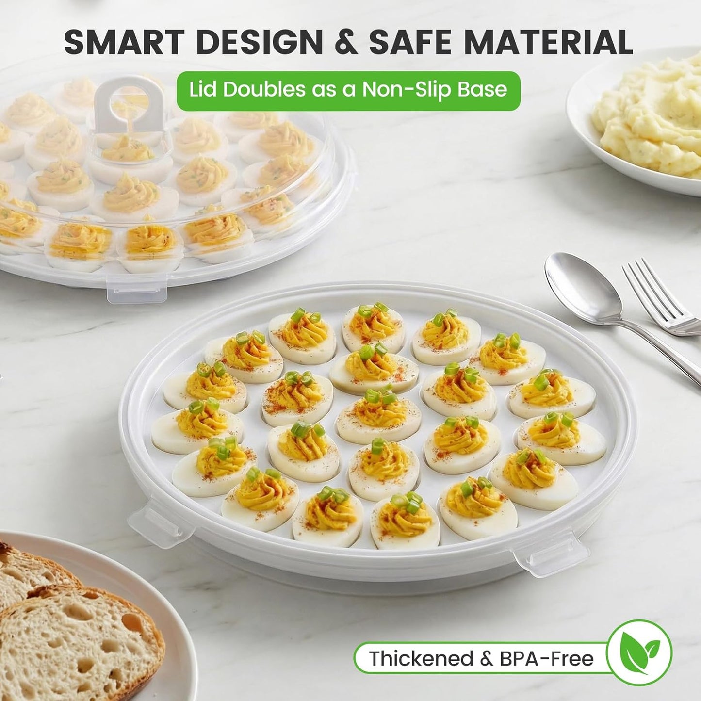 HANSGO Deviled Egg Containers with Lid, Deviled Egg Platter Carrier Holder Trays with 22 Slots for Holiday Party and Home Kitchen, Green
