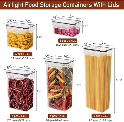 JUJOJB 64 PCS Airtight Food Storage Containers With Lids BPA Free,6 Pack With Pouring Spout Cereal Containers Storage for Kitchen Pantry Organization and Storage,Dishwasher safe,Labels Marker