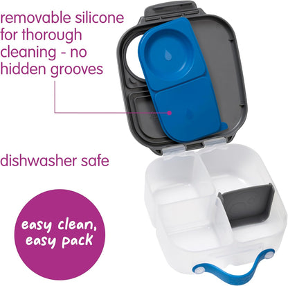 b.box Mini Lunch Box 2-Pack, Leak Proof Bento Box for Kids, 3 Compartment Snack Containers Ages 3+, Lunchbox for Daycare + School, Dishwasher Safe, BPA-Free, PFAS-Free, 4.25 Cup - Blue + Green