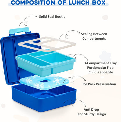 Pawtong Lunch Box Set with Bento Box Container, 17OZ Stainless Steel Food Soup Thermo, Kids Water Bottle & Portable Insulated Lunch Bag, Leakproof, Hot/Cold Retention for School, Travel (Purple-Horse)