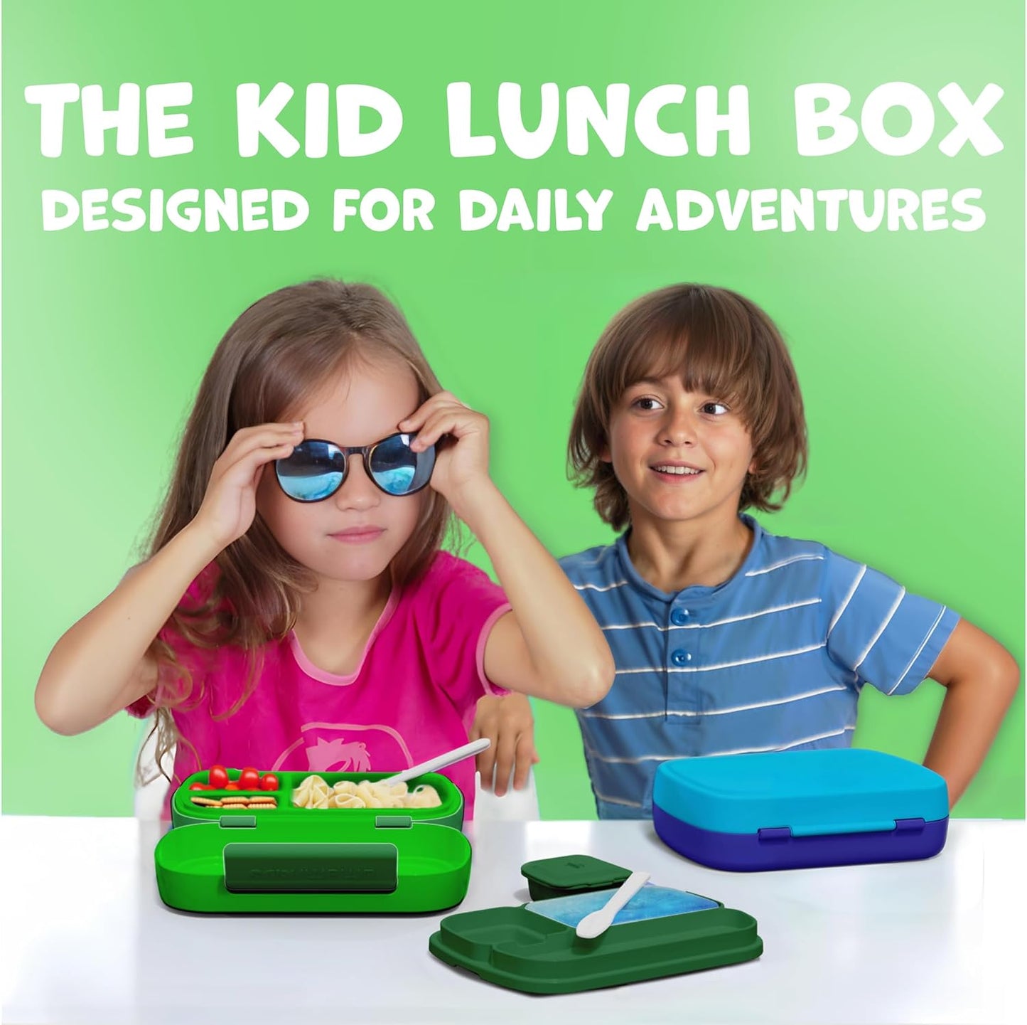 Umami All-in-1 Bento Box for Kids, Ice-pack & Utensils Included, 100% Leakproof & BPA free, Parents' favorite Lunch Box Kids (Green, 27 oz)