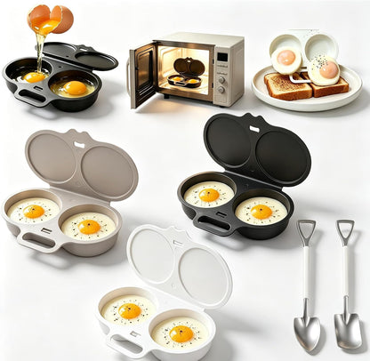 2027 Dual Cavity Microwave Egg Poacher With Lid & Handle，Black*2