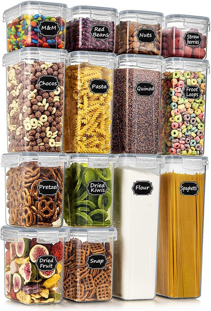 Wildone Airtight Food Storage Containers with Lids, 14PC Plastic Kitchen Storage Containers for Pantry Organization and Storage, Cereal, Flour and Sugar Containers, Include 20 Labels & Pen