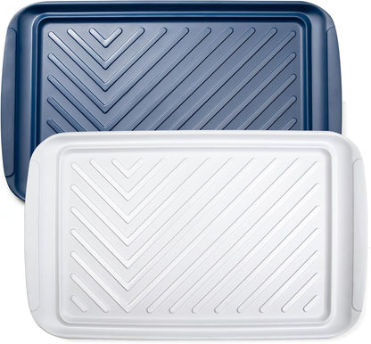 LEHAHA Grilling Prep Trays, Melamine BBQ Prep and Serving Platters and Tray for Outdoor Entertaining, Large Food Serving Trays, Set of 2, 17.2" x 10.5",Great for Grilling Lovers,Black and Red