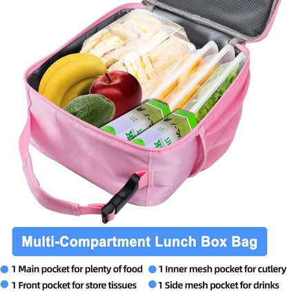 Insulated Lunch Bag, Leakproof Portable Lunch Box for Women Men Boys Girls, Large Capacity Cooler Bag with Handle and Bottle Pocket for Office School Camping Hiking Outdoor Beach Picnic (Black)