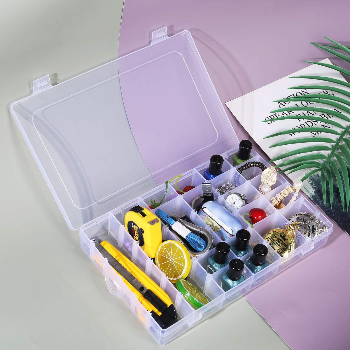 Umirokin 2 Pack 15 Grids Clear Plastic Organizer Box with Adjustable Dividers, Craft Storage Containers for Jewelry, Beads, Screws, Tackle Box, Washi Tapes, Small Parts Organizer for Arts and Crafts