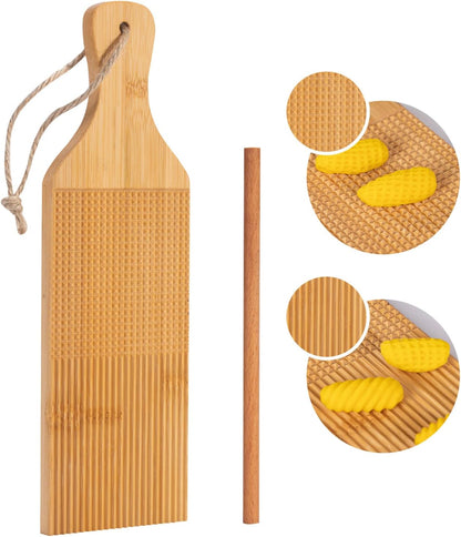 2 In 1 Gnocchi Board Combo Ridged Crosshatched Shaped pasta Cavatelli Board Garganelli Board Pasta Dough Shaping Tool Gnocchi Paddle Bamboo Butter Paddles Kitchen Gift Ideas