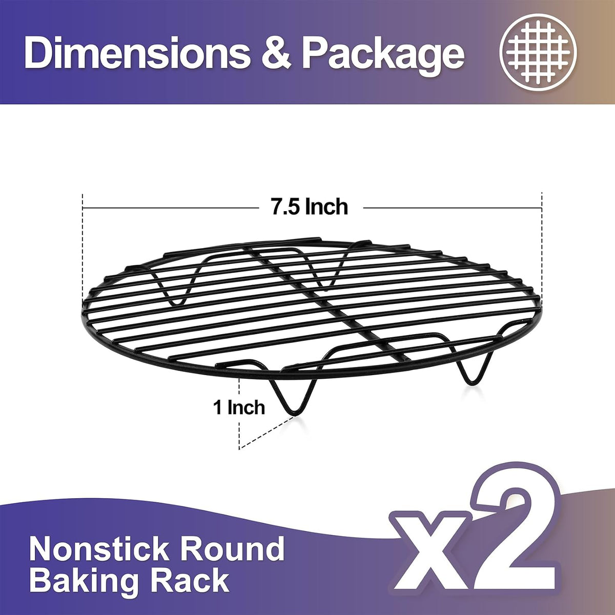 P&P CHEF 9 Inch Cooking Rack Round for Steaming Cooling, Silver, 2 Pack