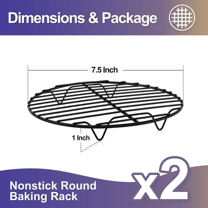 P&P CHEF 9 Inch Cooking Rack Round for Steaming Cooling, Silver, 2 Pack