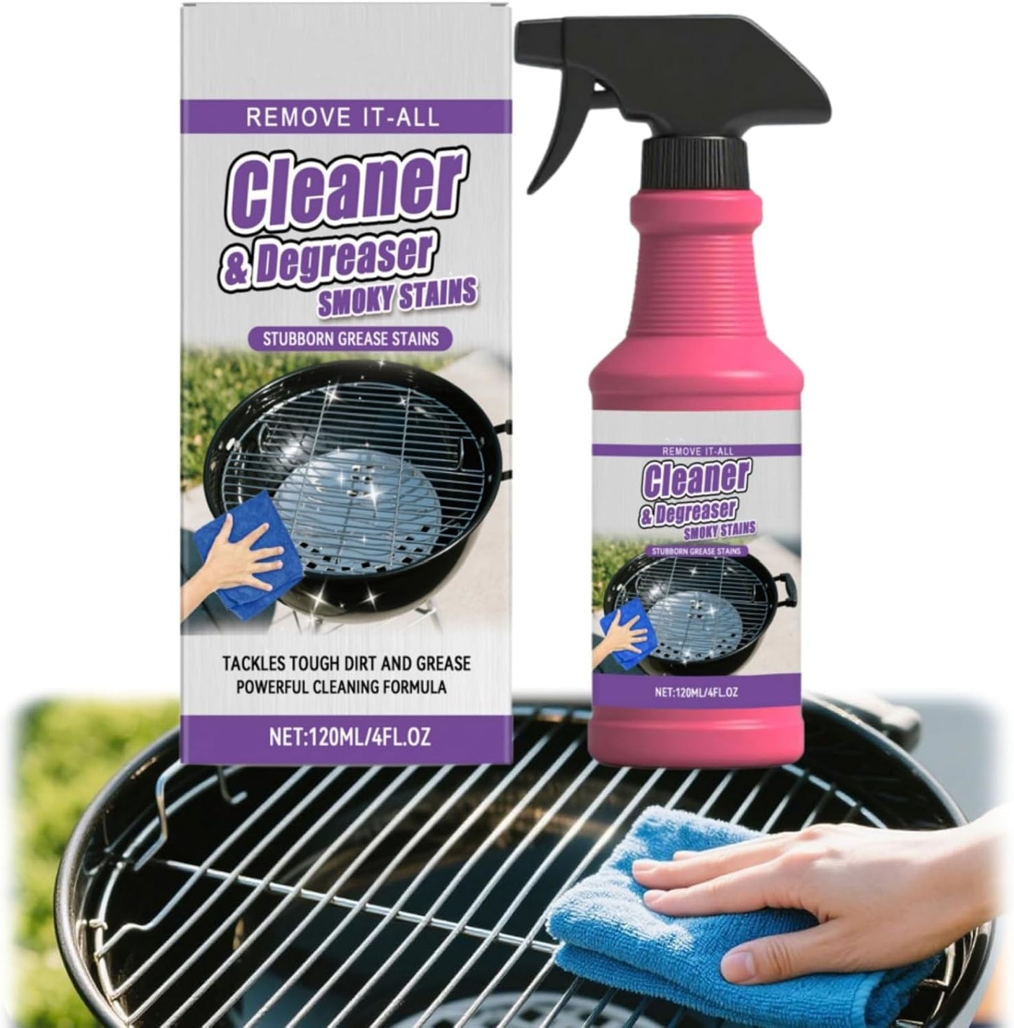 Fast-Acting Heavy-Duty Grill Degreaser Spray,120 ML BBQ Grill Grease Dissolving Cleaner Spray,Effortlessly Stubborn Stains Remove for Kitchen Oil Outdoor Grills Grates,Stove Top (1)