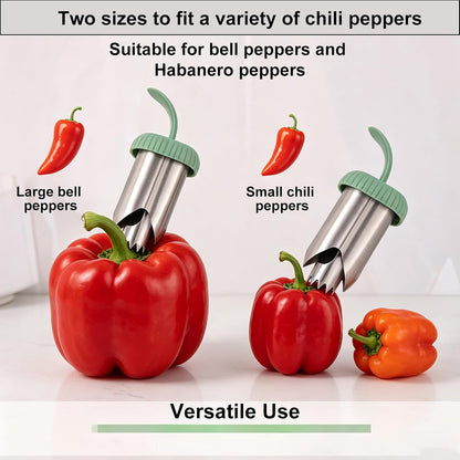 NQEUEPN 2-in-1 Pepper Corer Seed Remover Tool (Green)