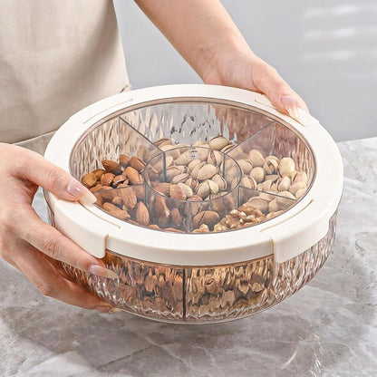 predolo Divided Serving Tray Appetizer Platter with 6 Compartments Rotating Snack Tray Serving Dish PET Material Transparent Lid Suitable for Home K, Clear Yellow