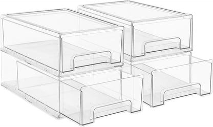 Sorbus Medium Clear Storage Drawers (6 Pack) – Stackable Organizer Drawers for Fridge, Pantry, Kitchen – Pull-Out Storage Bins with Handles, Slide Out Acrylic Drawers