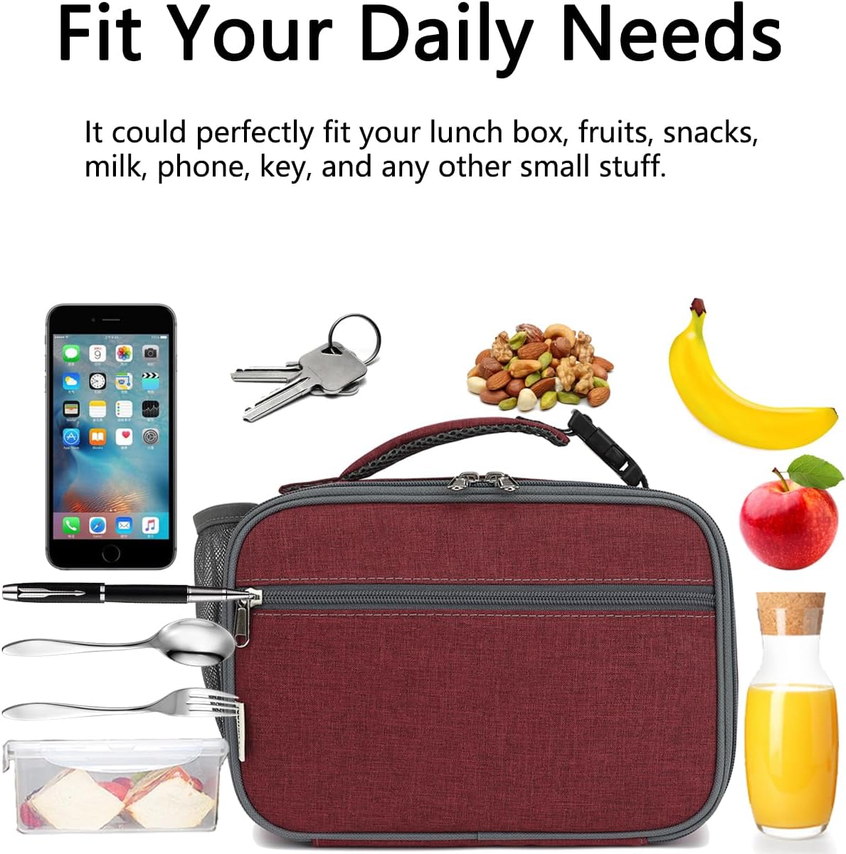 GYEUKHAM Insulated Lunch Box for School, Thermal Reusable Durable Freezable Lunch Bags for Kids Boys Girls Men Women - Small Soft Cooler Portable Lunch Tote Kit for Work Picnic Travel,Black