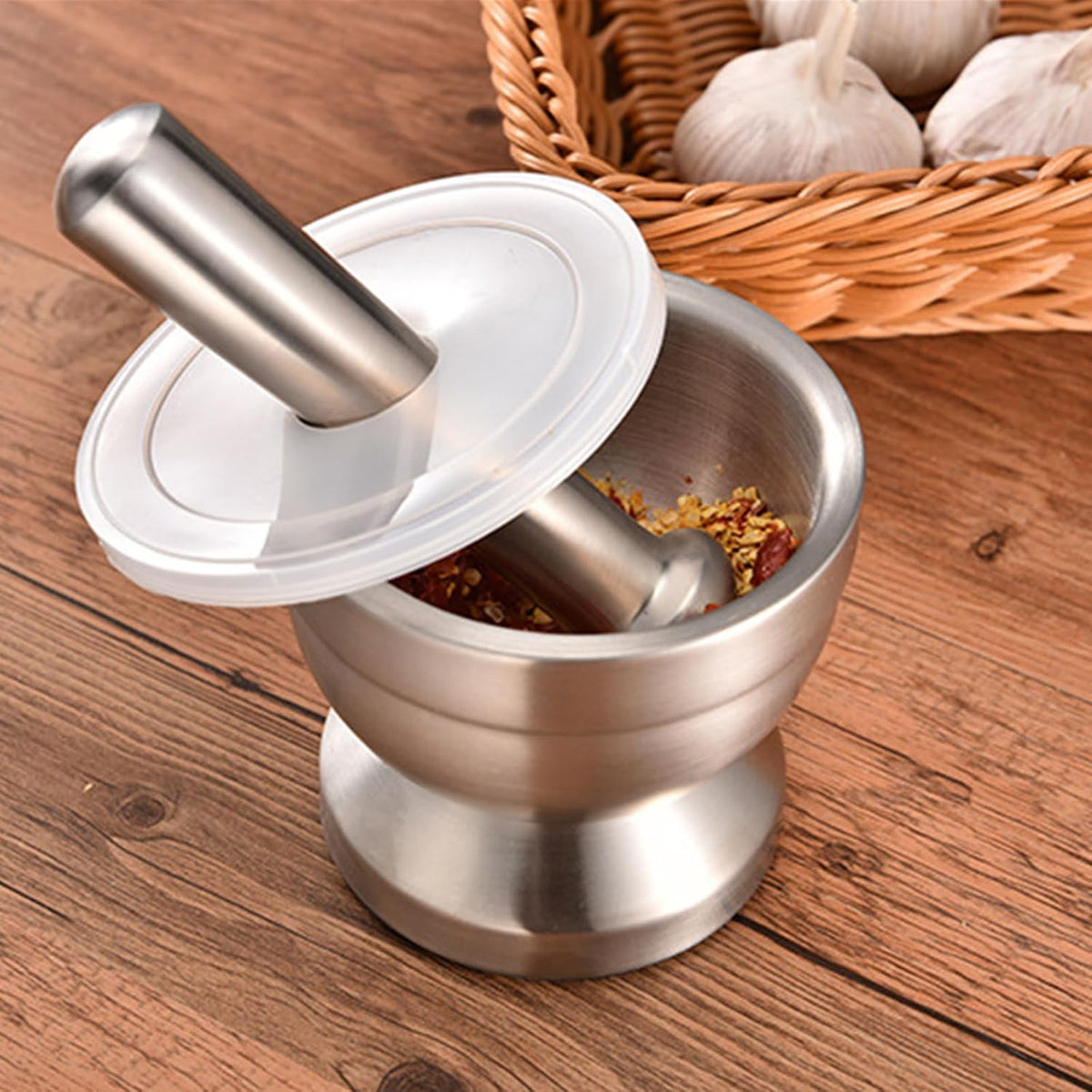 Bekith Mortar and Pestle Sets 18/8 Brushed Stainless Steel Spice Grinder Pill Crusher Molcajete Herb Bowl