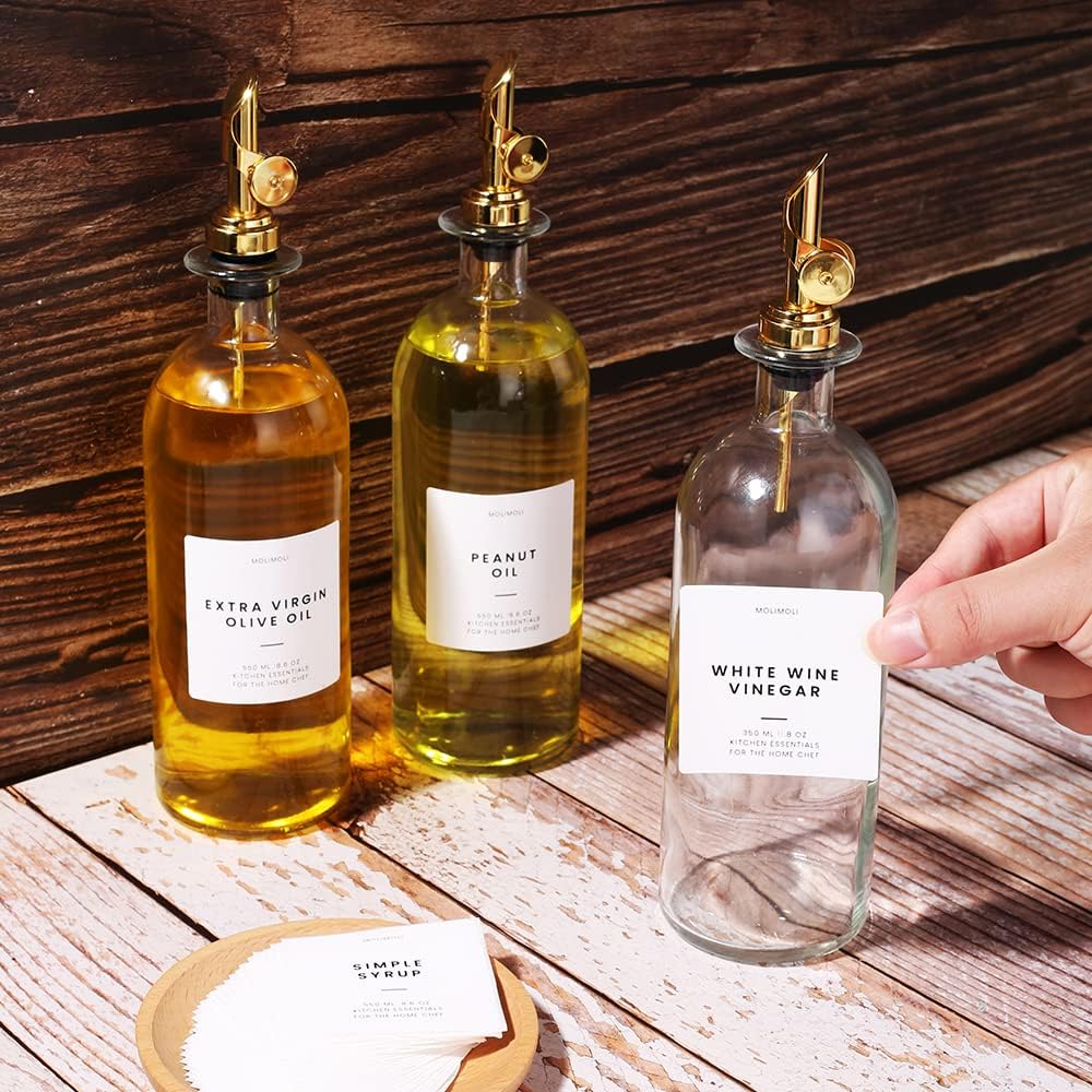 Molimoli - Premium Olive Oil Dispenser Bottles for Kitchen with Pourer - Oil and Vinegar Dispenser Set, Glass Dispenser for Kitchen, Dispenser Bottle of 350ml