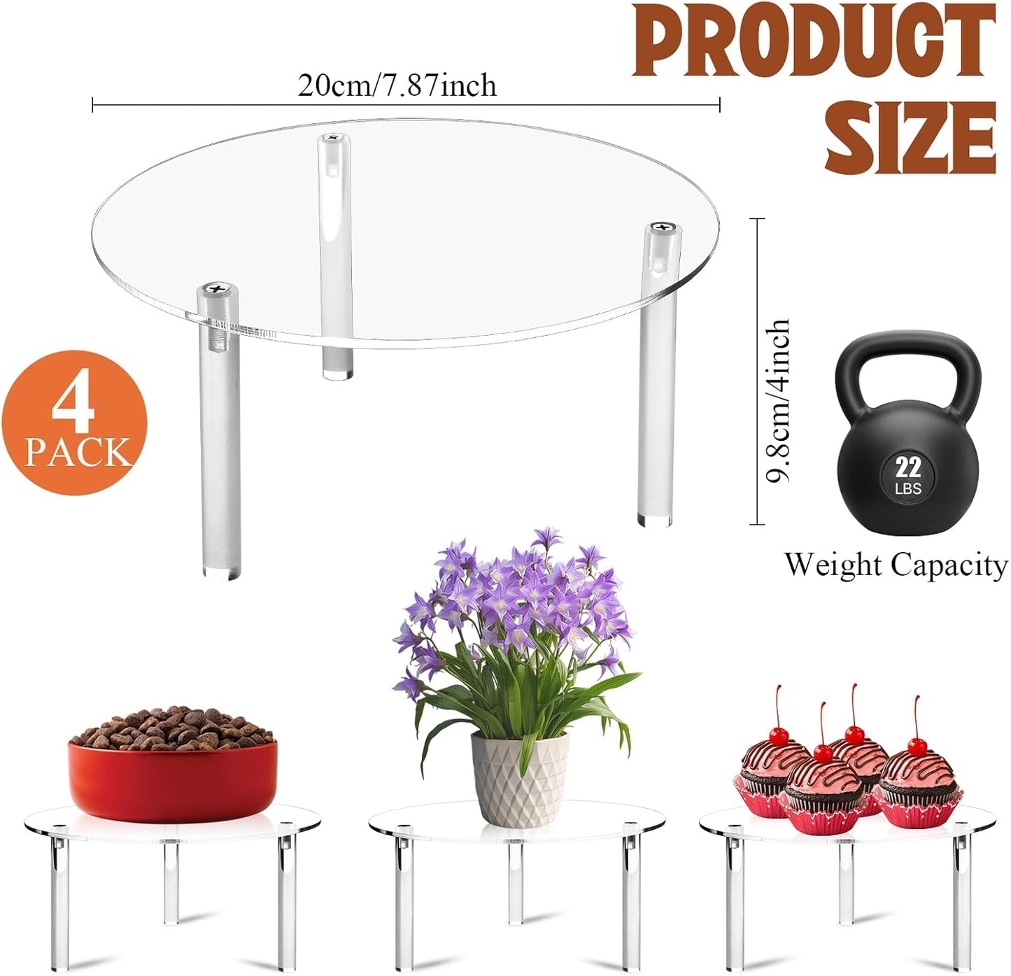 4 Pcs Drink Dispenser Stand, 7.9" Acrylic Water Dispenser And Beverage Dispenser Stand, Clear Acrylic Stands, Pitcher Stand Base for Parties and Events, Cake Stand, Plant Stands