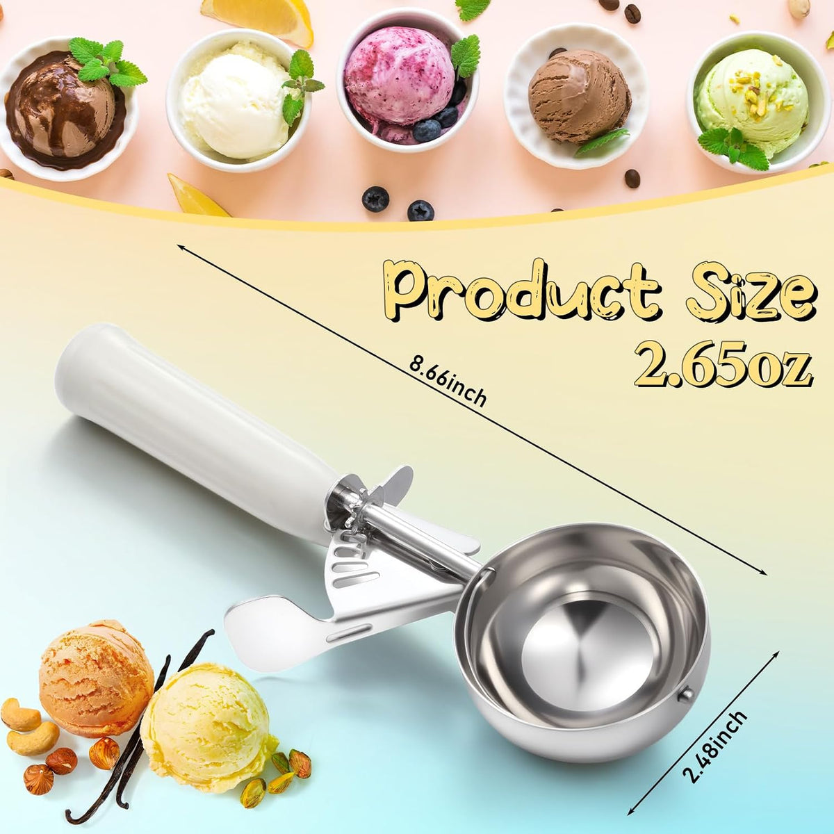 Reallnaive Ice Cream Scooper with Trigger, 4 oz, Gray