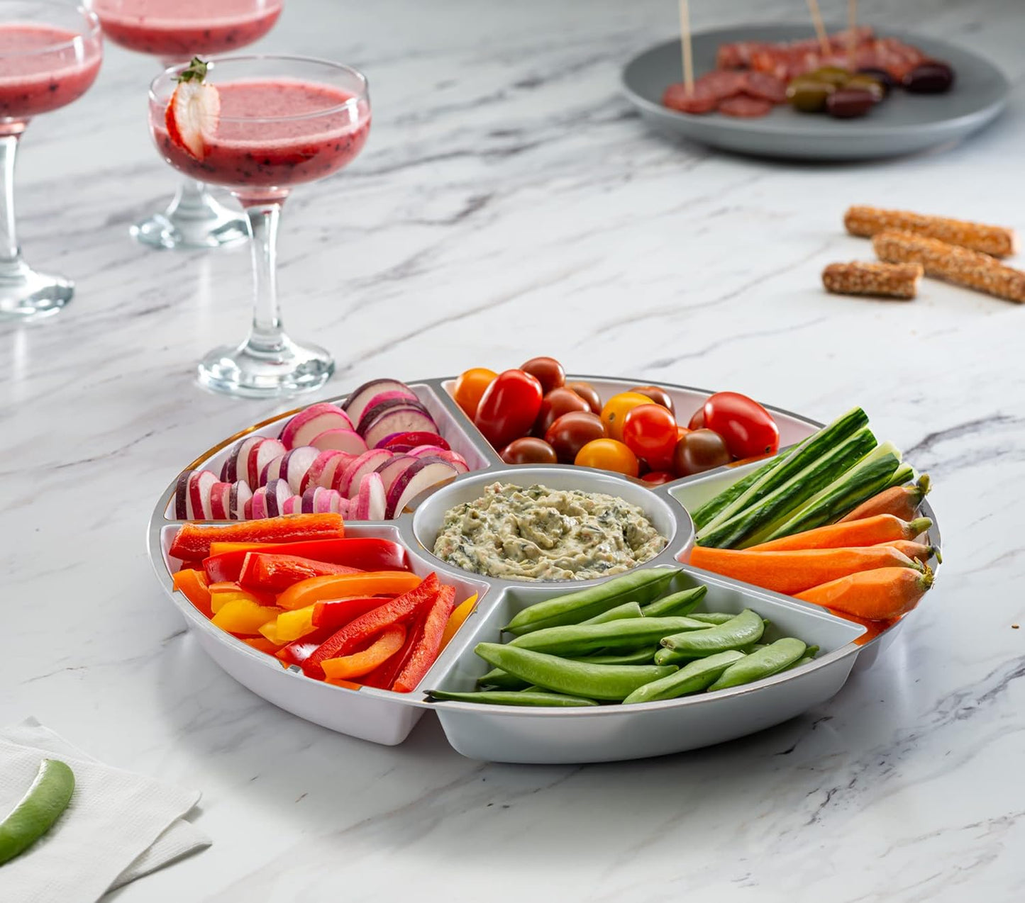 Plasticpro 6 Sectional Round Plastic Serving Tray/Platters Clear Pack of 2