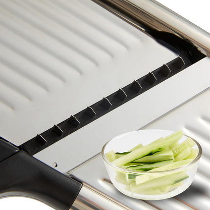 Restaurantware Stainless Steel Adjustable Mandoline Slicer - German Standard Vegetable Slicer with Blade Guard, Includes Cut-Resistant Gloves - Food Slicer for Potato, Onions, Cucumbers, Tomato