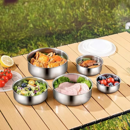 5 Pcs Stainless Steel Mixing Bowls with Lids, Nesting Food Storage Containers for Kitchen Fridge, Stackable Metal Serving & Prep Bowl Set
