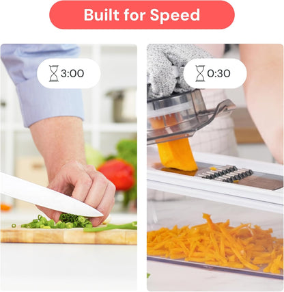 Fullstar Mandoline Slicer for Kitchen, Fruit Cutter, Cheese Grater, Cucumber Slicer, Veggie Spiralizer, Food Cutter & Kitchen Gadgets & Gifts with Safety Glove (11 in 1, White)