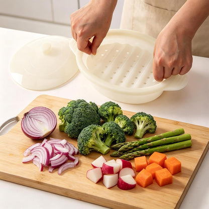 Silicone Microwave Steamer Collapsible Cooker for Vegetables Fish Prep Meal
