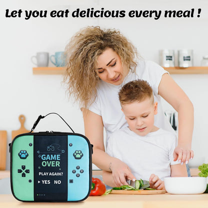 Game Console Insulated Lunch Bag lonchera for Teen Boy Kid Gamer Lunch Box Bento Reusable Large Capacity Portable Waterproof Leakproof with name tag to School Office Picnic (1PCS Lunch Bag)
