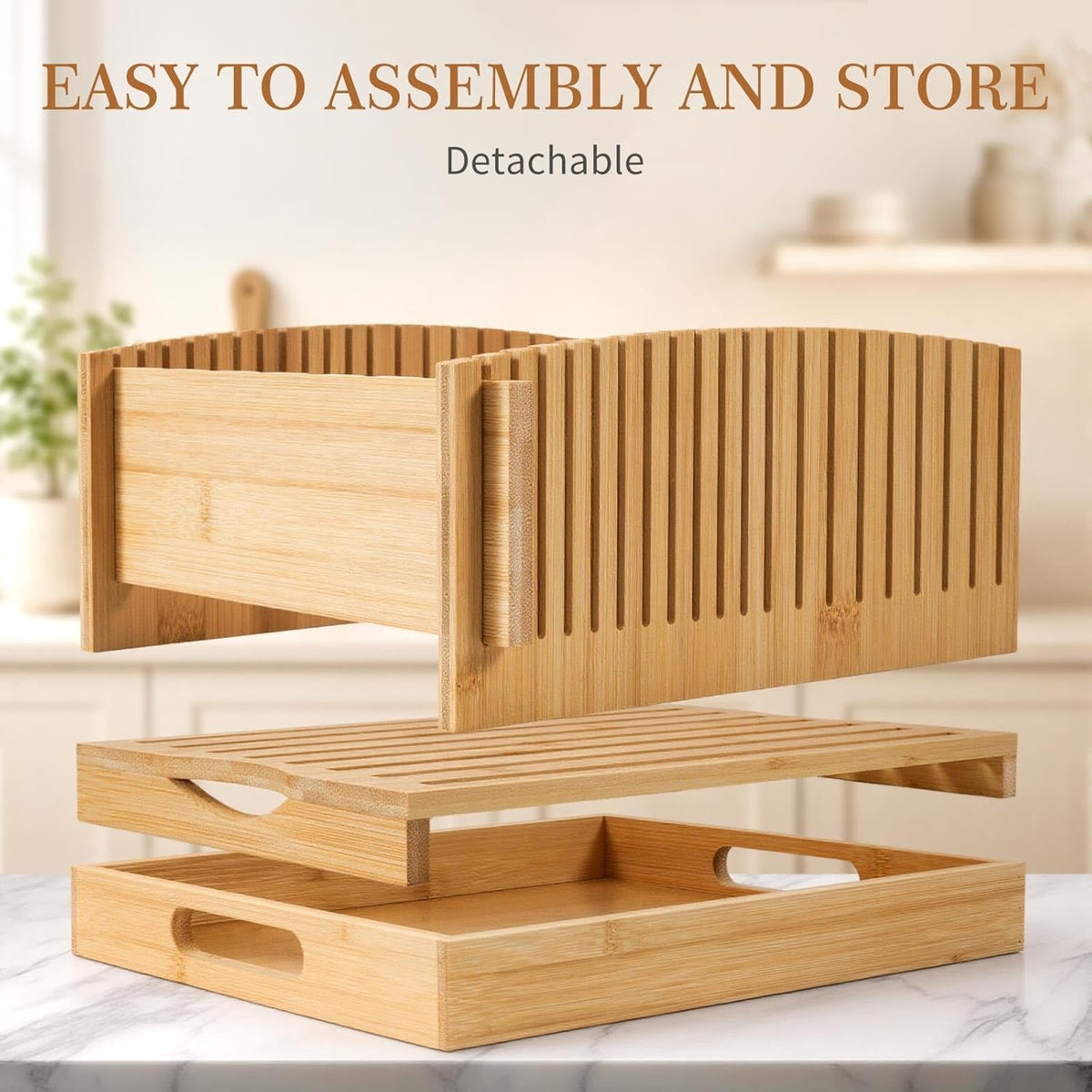 Bread Slicing Guide, Bamboo Bread Slicing Guides with Adjustable Width, Crumb Catcher & Serve Tray for Homemade Bread Cut