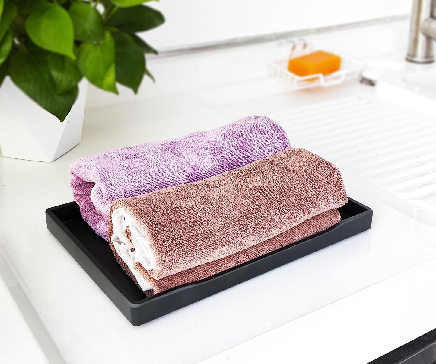 White Serving Tray (13.5 x 9.6 inch) for Serving Accessory, Elegant & Stackable Plastic Tray for Spa, Coffee, Drinks, Tea, Bar, Party, Seasoning, Perfume and Display Use.