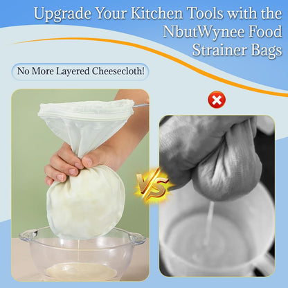 Fine Mesh Strainer, 3Pcs Cloth Strainer Bags with Steel Handle