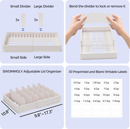SWOMMOLY Expandable Food Container Lid Organizer for Kitchen Cabinet