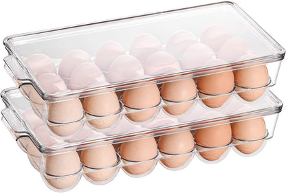 Sooyee 2 Pack Covered Egg Holders for Refrigerator,Clear 2X24 Deviled Egg Tray Storage Box Dispenser,Stackable Plastic Egg Cartons,Egg Holder Countertop(48 Eggs)