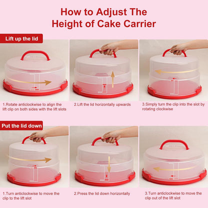 Bundt Cake Carrier, 13.5"Red Cake Carrier with Lid Handle Turntable and Cupcake Holder, Portable Cake Transport Container, Perfect Gifts for Transporting Cakes, Pies, Cupcakes, Nuts, Fruits