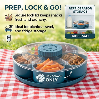 Divided Serving Tray that Spins with Lid, 5-Compartment Rotating Snack Container & Snackle Box, Lazy Susan Veggie Fruit Tray Organizer for Party Appetizers, Travel, Picnic (1PCS Gray)