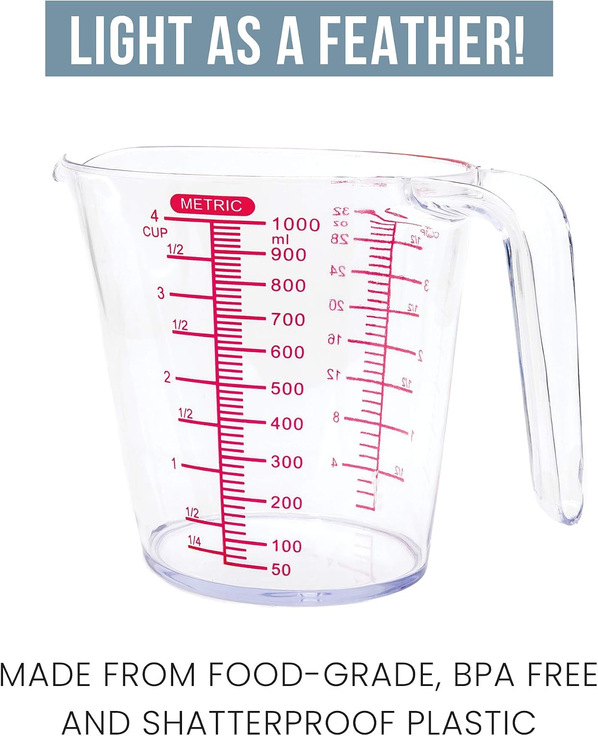 Chef Pomodoro 3-Piece Liquid Meausuring Cups Set - Ml and Oz Measuring Cup