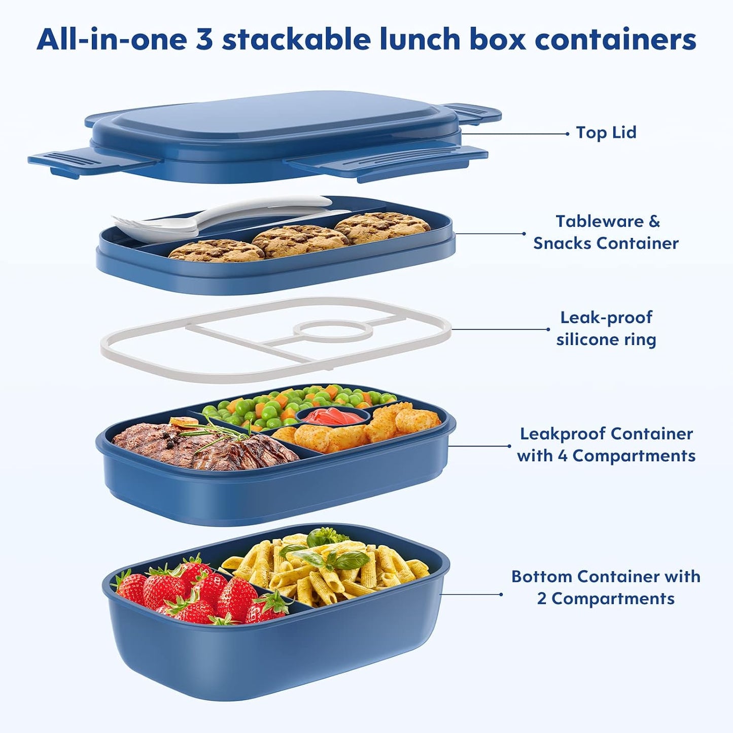 Modern Adult Lunch Box, Stackable Lunch Containers, Minimalist Design Bento Box with Utensil Set - Leak-Proof for Dining Out, Work, School, Picnic