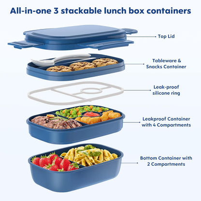 Modern Adult Lunch Box, Stackable Lunch Containers, Minimalist Design Bento Box with Utensil Set - Leak-Proof for Dining Out, Work, School, Picnic