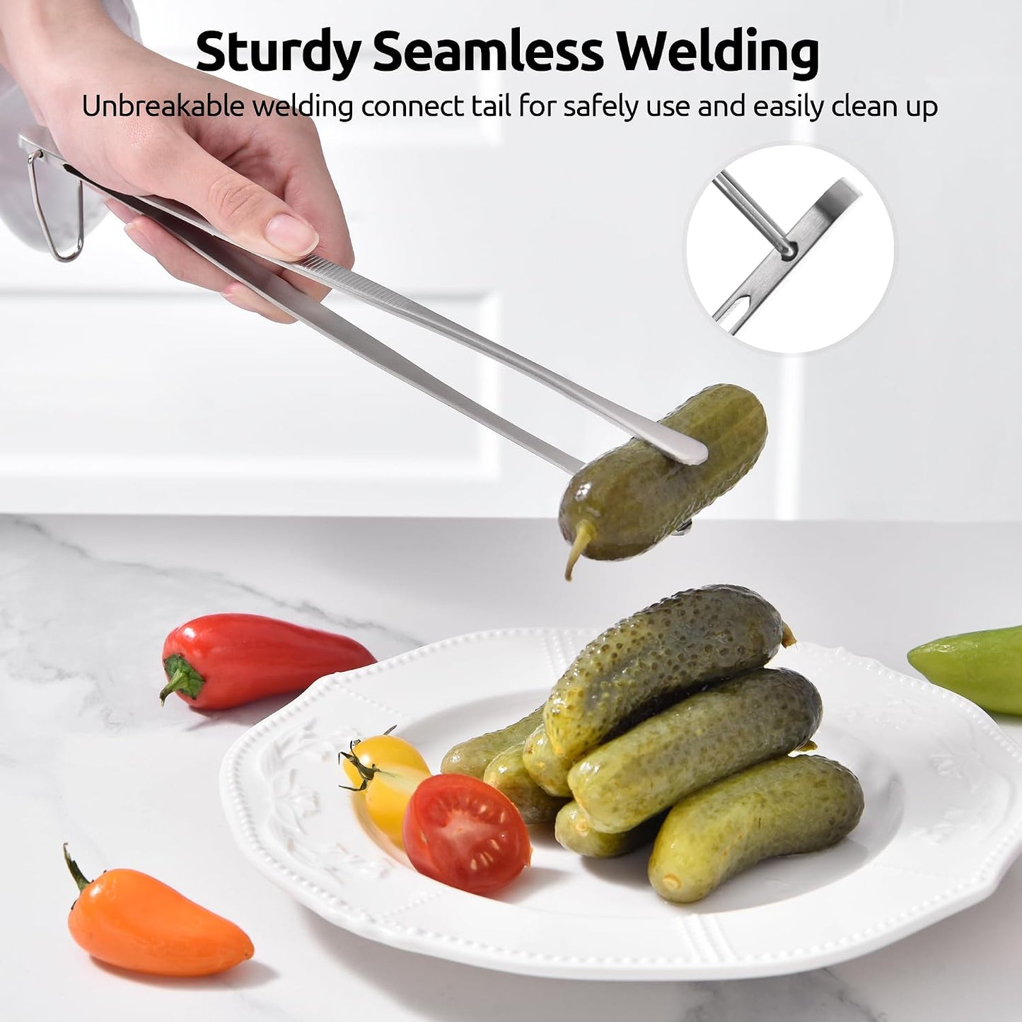 U-Taste 8"+10"+12" Kitchen Cooking Tweezer: 18/8 Stainless Steel Food-Grade Metal Food Tong, Flexible Pinching, Seamless-Welding and Sturdy for Serving Grilling Frying, Plating, Feeding (Pointed Tip)