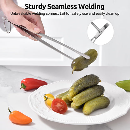 U-Taste 8"+10"+12" Kitchen Cooking Tweezer: 18/8 Stainless Steel Food-Grade Metal Food Tong, Flexible Pinching, Seamless-Welding and Sturdy for Serving Grilling Frying, Plating, Feeding (Pointed Tip)