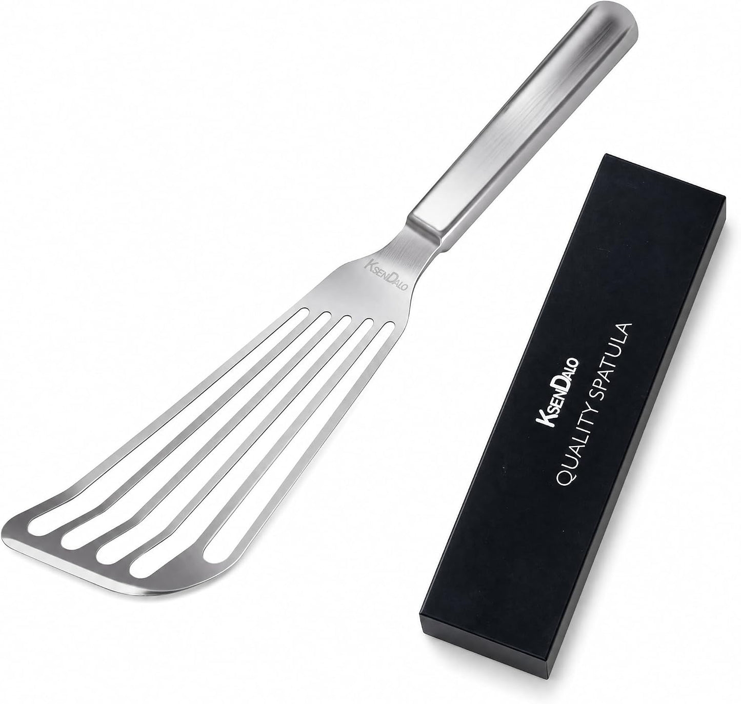 KSENDALO Thin Sturdy Fish Spatula Stainless Steel for Kitchen-Silver | One-piece Style Fish Spatula, Egg Flipper Bbq Flipper 18/8 Stainless Steel Blade Dishwasher-Safe Tools