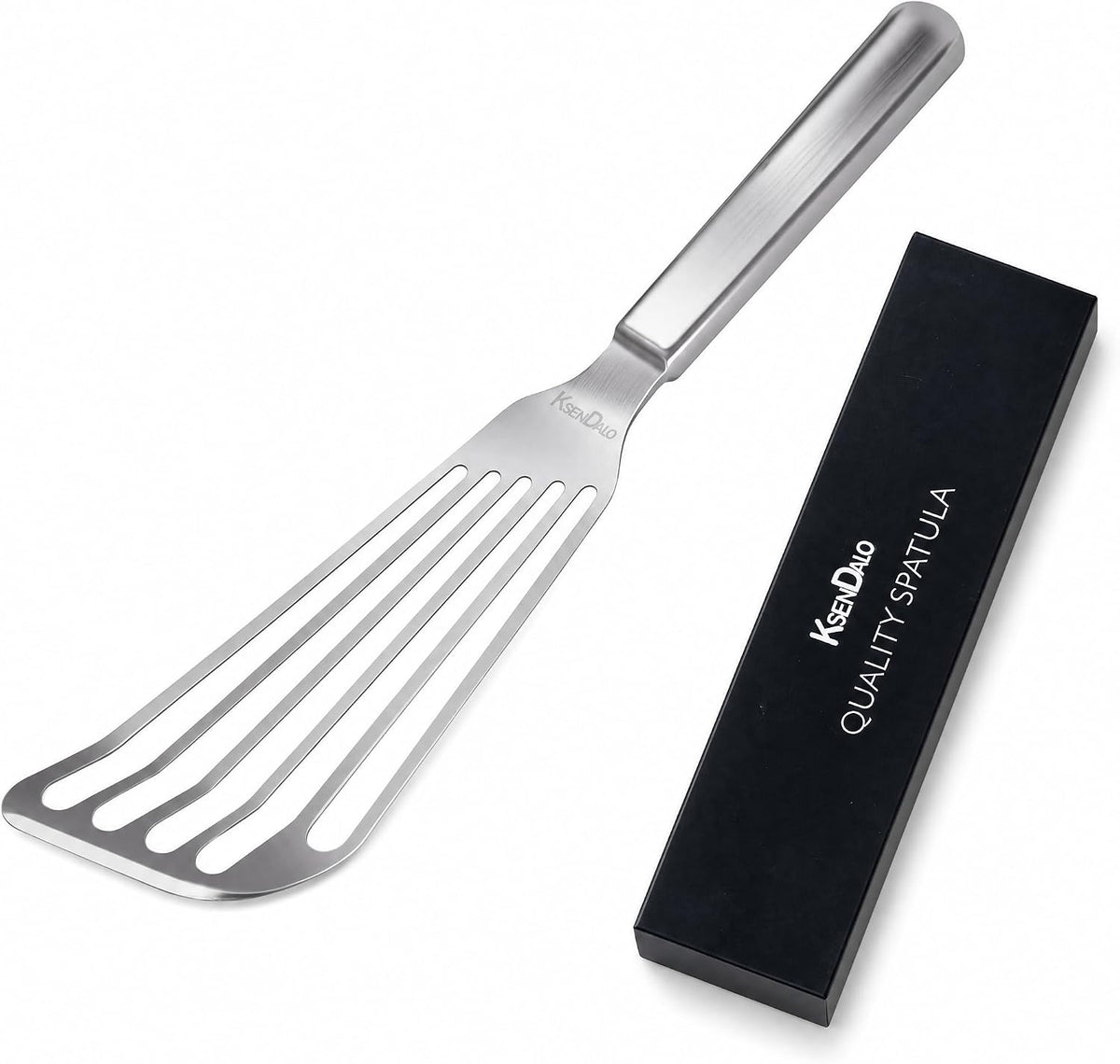 KSENDALO Thin Sturdy Fish Spatula Stainless Steel for Kitchen-Silver | One-piece Style Fish Spatula, Egg Flipper Bbq Flipper 18/8 Stainless Steel Blade Dishwasher-Safe Tools