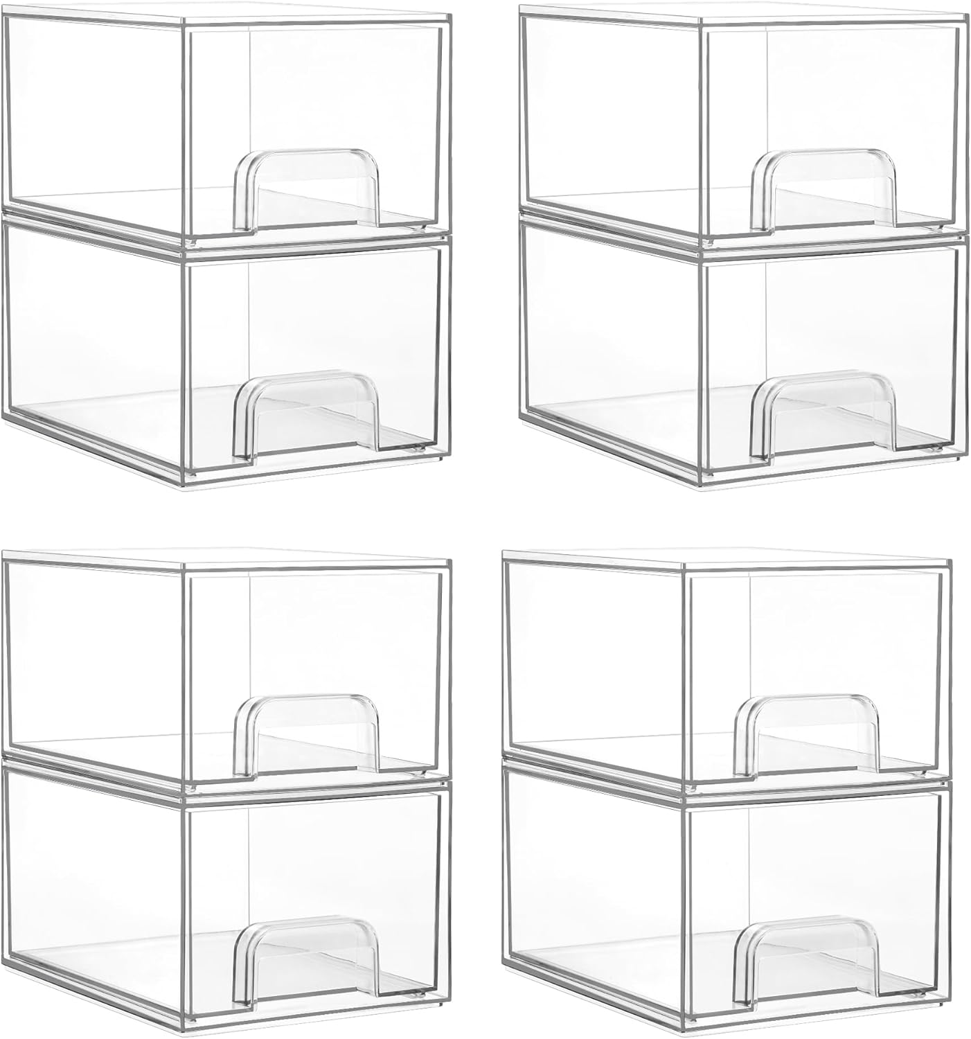 Vtopmart 4 Pack Small Clear Stackable Storage Drawers,Acrylic Bathroom Makeup Organizer,Plastic Storage Bins for Vanity, Undersink, Kitchen Cabinets, Pantry, Home Organization