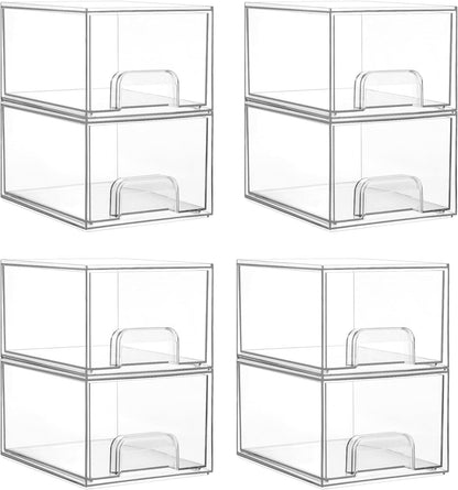 Vtopmart 4 Pack Small Clear Stackable Storage Drawers,Acrylic Bathroom Makeup Organizer,Plastic Storage Bins for Vanity, Undersink, Kitchen Cabinets, Pantry, Home Organization