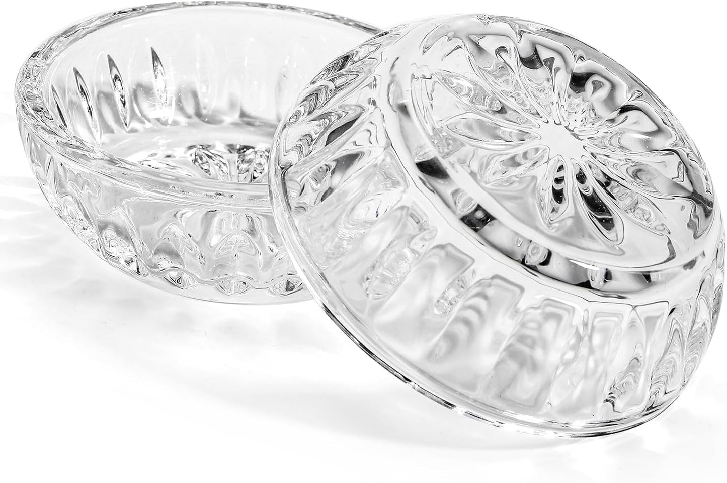 ZEAYEA Set of 8 Glass Dipping Sauce Cup, 2 oz Stackable Mini Glass Pinch Bowls for Spices, Condiments, Snack, Clear Floral Relief Design Small Prep Bowls for Kitchen, Party, Gift, Dishwasher Safe