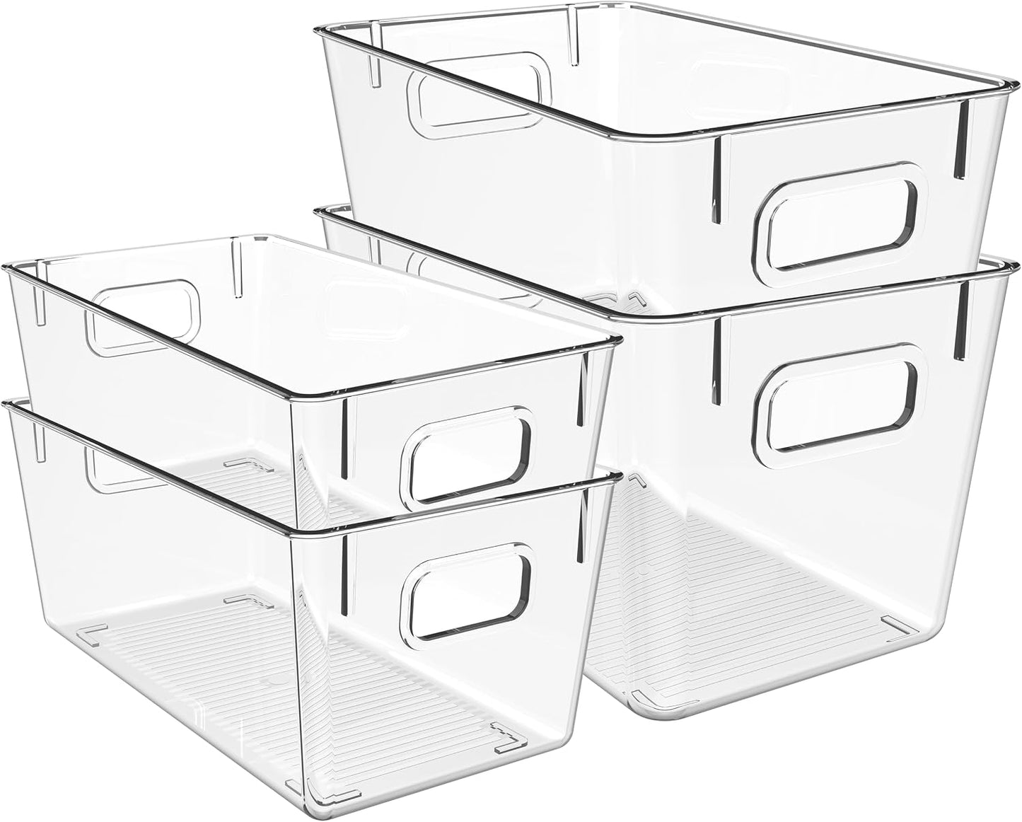 4 Pack Clear Plastic Storage Bins with Handles, Pantry Organizers & Storage Containers, Cabinet Organizer, Home Organization Must Haves for Kitchen, Laundry Room, Office, Closet, Garage & Freezer,L